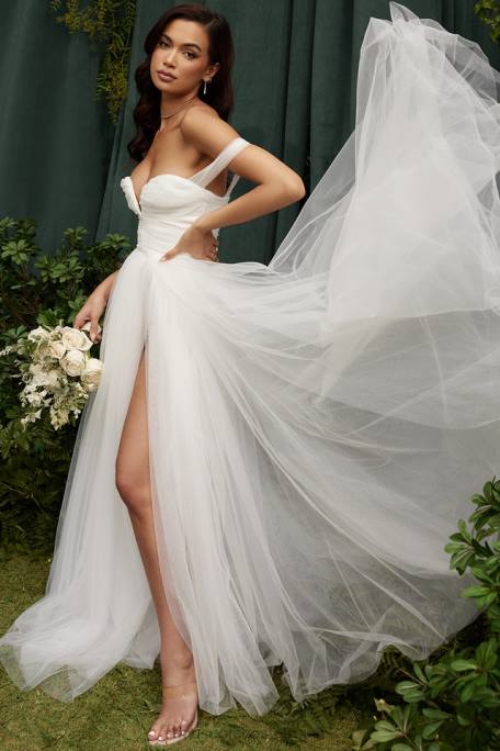 House of CB Hochzeiten Z26T1138 Märchenhaftes Brautkleid aus weißem Tüll