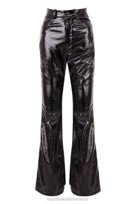 House of CB Kleidung Z26T1012 Schwarze Saffy-Hose aus veganem Leder mit hoher Taille