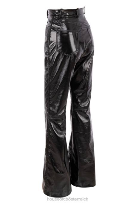 House of CB Kleidung Z26T1012 Schwarze Saffy-Hose aus veganem Leder mit hoher Taille