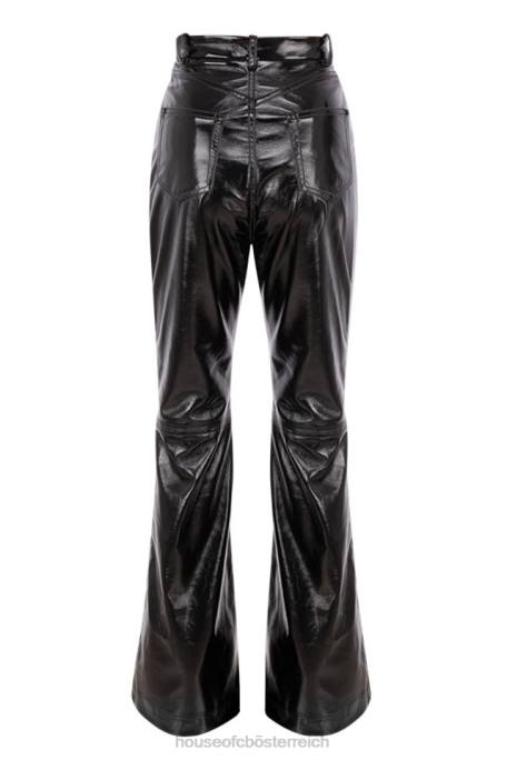 House of CB Kleidung Z26T1012 Schwarze Saffy-Hose aus veganem Leder mit hoher Taille