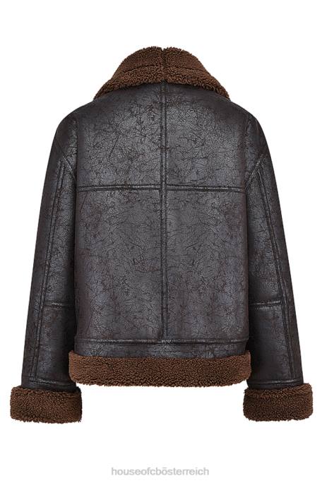 House of CB Kleidung Z26T1025 Madden braune Fliegerjacke aus veganem Lammfell