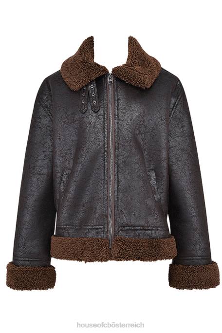 House of CB Kleidung Z26T1025 Madden braune Fliegerjacke aus veganem Lammfell