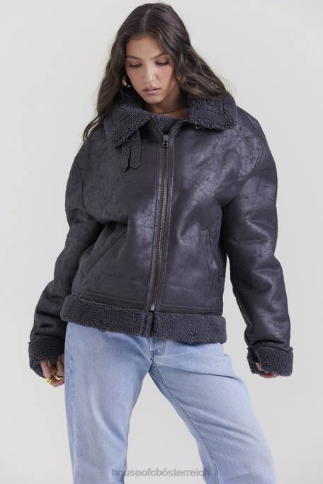 House of CB Kleidung Z26T1026 Fliegerjacke aus veganem Lammfell in Madden-Grau