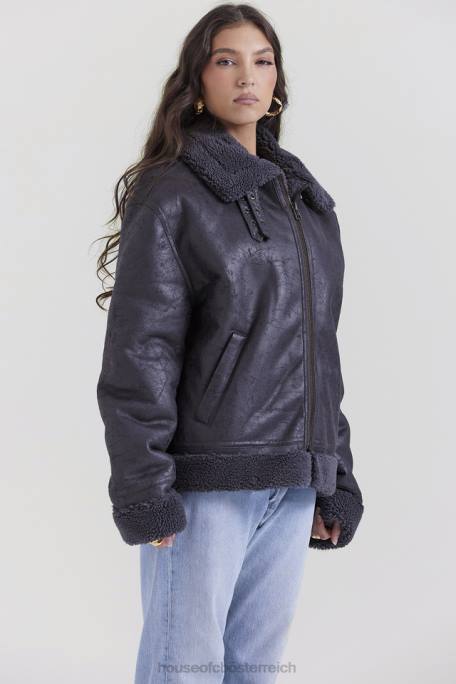 House of CB Kleidung Z26T1026 Fliegerjacke aus veganem Lammfell in Madden-Grau