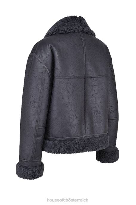 House of CB Kleidung Z26T1026 Fliegerjacke aus veganem Lammfell in Madden-Grau