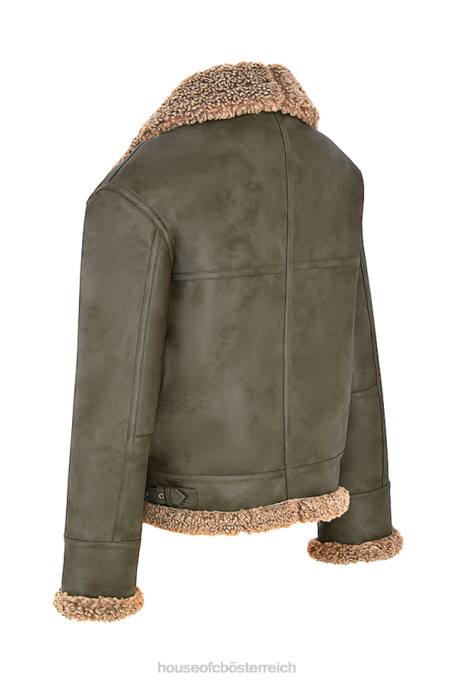 House of CB Kleidung Z26T1038 Madden Armygrüne Fliegerjacke aus veganem Shearling