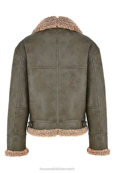 House of CB Kleidung Z26T1038 Madden Armygrüne Fliegerjacke aus veganem Shearling