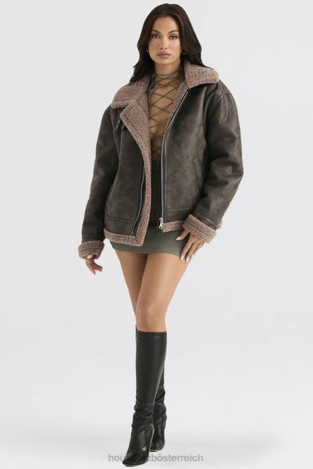 House of CB Kleidung Z26T1038 Madden Armygrüne Fliegerjacke aus veganem Shearling