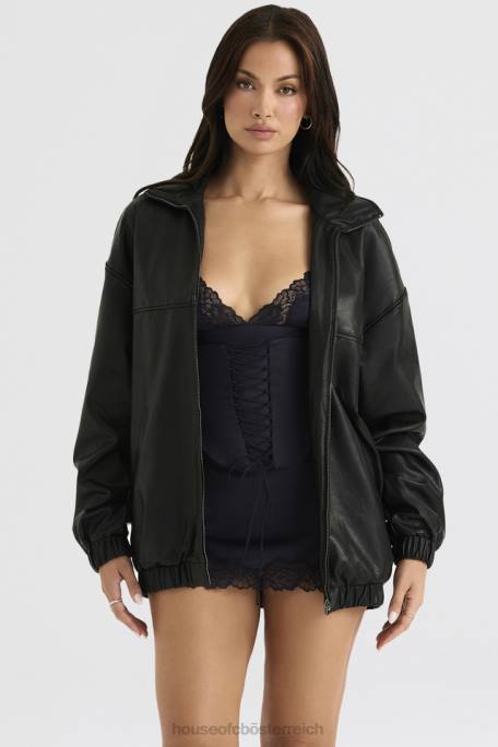 House of CB Kleidung Z26T1039 Schwarze übergroße Bomberjacke aus veganem Leder von Larissa