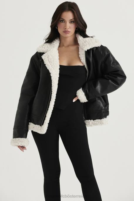 House of CB Kleidung Z26T1041 Madden schwarze Fliegerjacke aus veganem Shearling