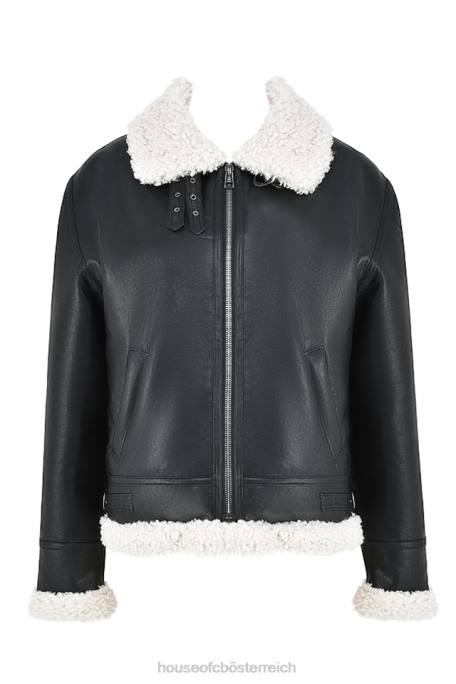 House of CB Kleidung Z26T1041 Madden schwarze Fliegerjacke aus veganem Shearling