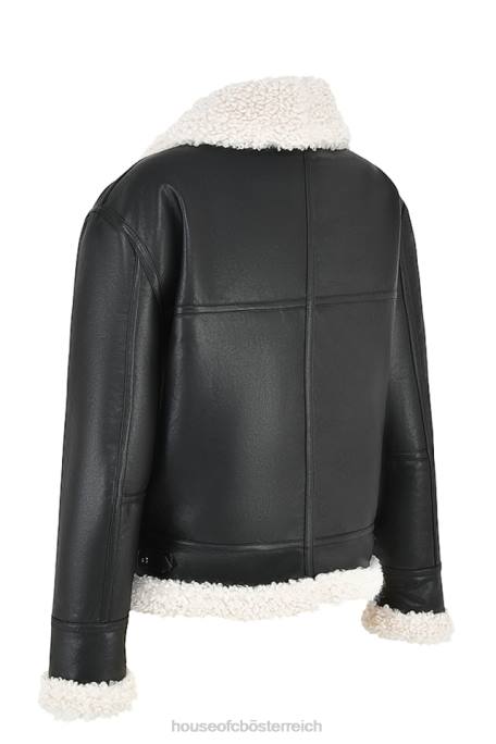 House of CB Kleidung Z26T1041 Madden schwarze Fliegerjacke aus veganem Shearling