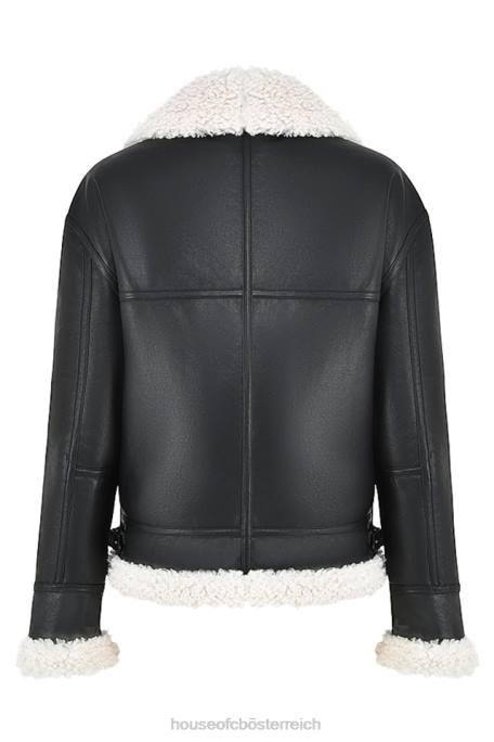 House of CB Kleidung Z26T1041 Madden schwarze Fliegerjacke aus veganem Shearling