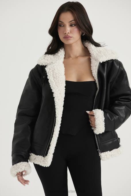 House of CB Kleidung Z26T1041 Madden schwarze Fliegerjacke aus veganem Shearling