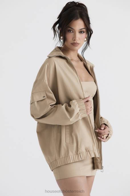 House of CB Kleidung Z26T1042 Cami Taupe übergroße Trainingsjacke