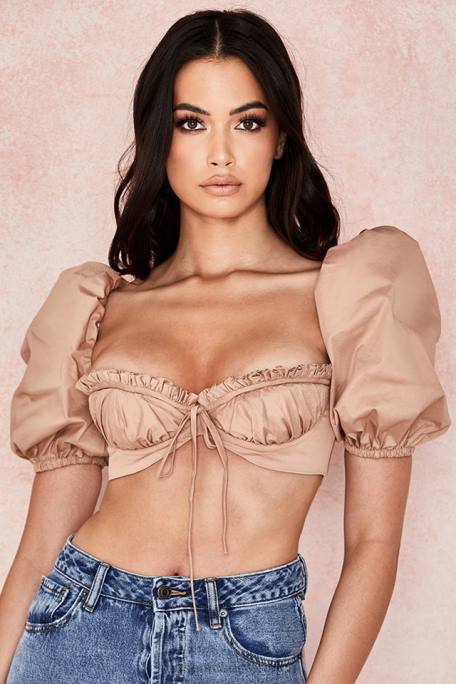 House of CB Kleidung Z26T107 Hedy Camel Bustier mit Puffärmeln