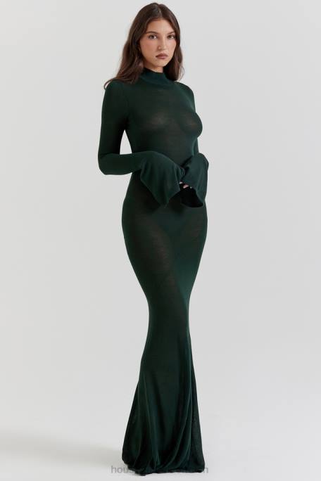 House of CB Kleidung Z26T114 Sancha Forest Green Strick-Maxikleid