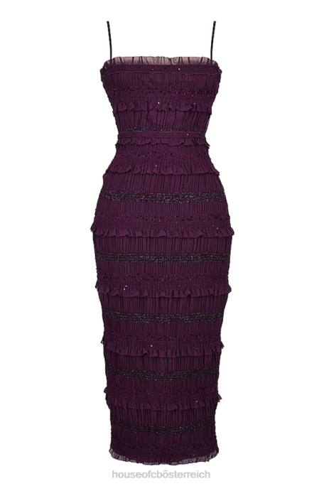 House of CB Kleidung Z26T121 Solana Grape-Pailletten-Korsettkleid mit Falten