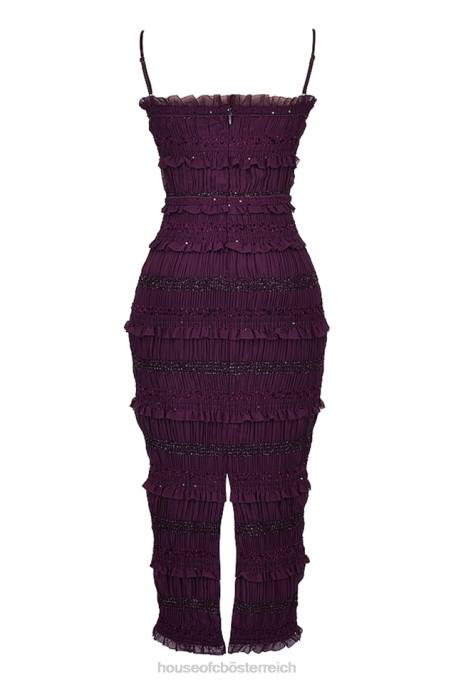 House of CB Kleidung Z26T121 Solana Grape-Pailletten-Korsettkleid mit Falten