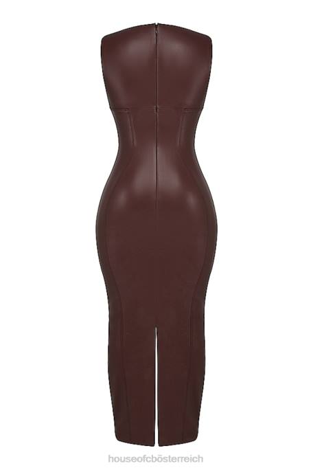 House of CB Kleidung Z26T122 Sahara-Cacao-Maxikleid aus veganem Leder