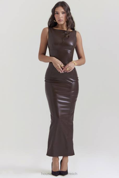 House of CB Kleidung Z26T122 Sahara-Cacao-Maxikleid aus veganem Leder