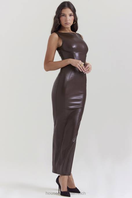 House of CB Kleidung Z26T122 Sahara-Cacao-Maxikleid aus veganem Leder