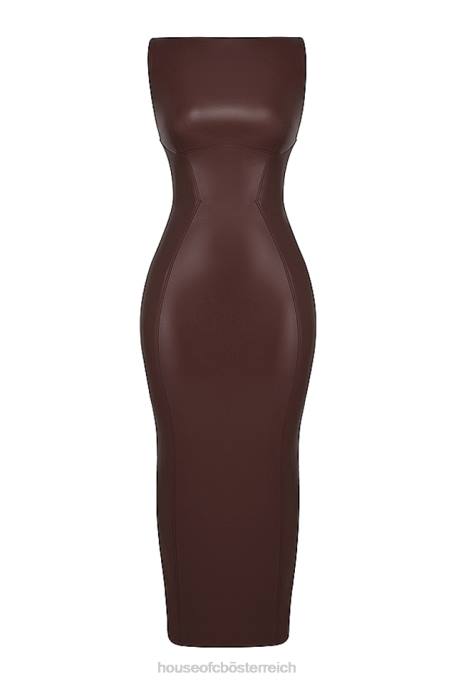 House of CB Kleidung Z26T122 Sahara-Cacao-Maxikleid aus veganem Leder