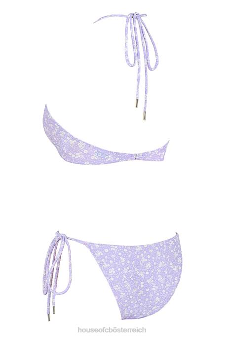 House of CB Kleidung Z26T1240 Lira-Flieder-Triangel-Bikini mit umgekehrtem Blumenmuster