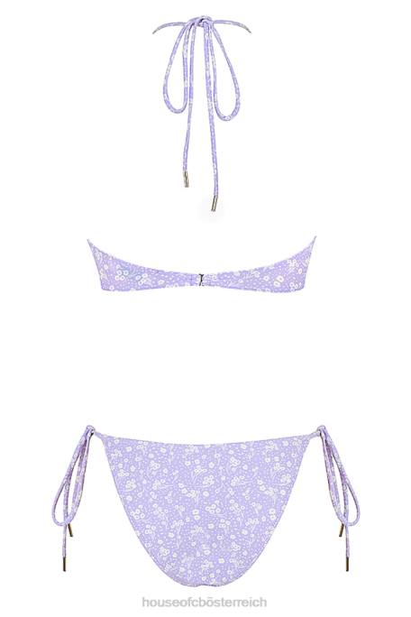 House of CB Kleidung Z26T1240 Lira-Flieder-Triangel-Bikini mit umgekehrtem Blumenmuster