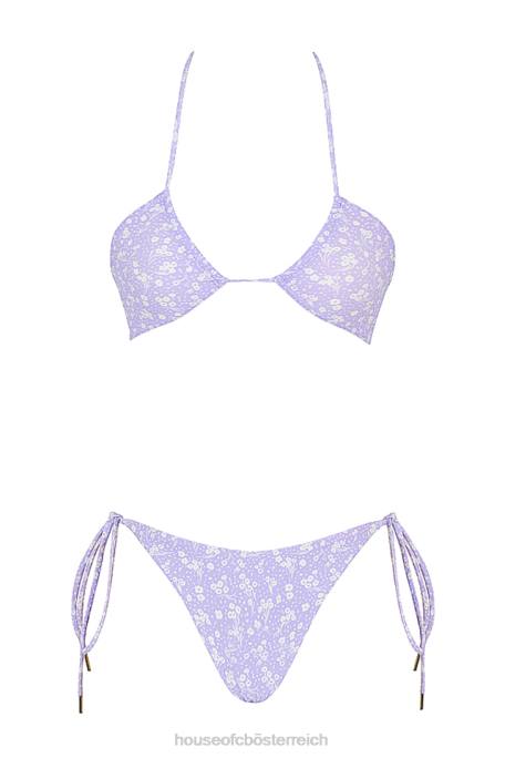 House of CB Kleidung Z26T1240 Lira-Flieder-Triangel-Bikini mit umgekehrtem Blumenmuster