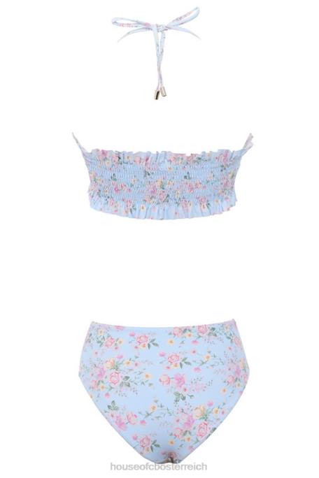 House of CB Kleidung Z26T1246 perdita blauer geraffter Bikini mit Blumenmuster