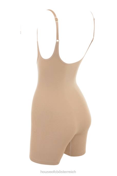 House of CB Kleidung Z26T1278 Figurformender Bodysuit in der Mitte der Oberschenkel mandelfarben