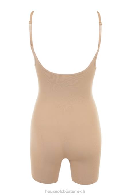 House of CB Kleidung Z26T1278 Figurformender Bodysuit in der Mitte der Oberschenkel mandelfarben