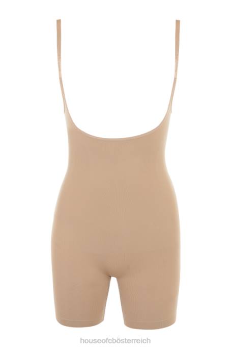 House of CB Kleidung Z26T1278 Figurformender Bodysuit in der Mitte der Oberschenkel mandelfarben