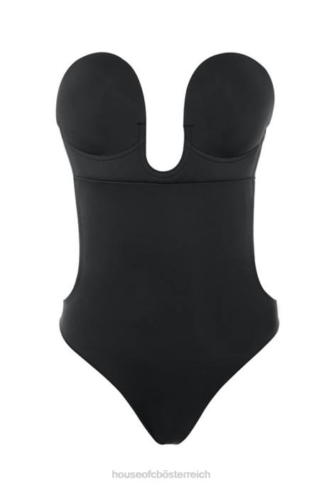 House of CB Kleidung Z26T1299 Selbstklebender rückenfreier Body mit tiefem Ausschnitt – Schwarz