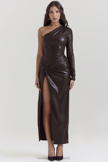 House of CB Kleidung Z26T130 Octavia Cocoa-Maxikleid aus veganem Leder