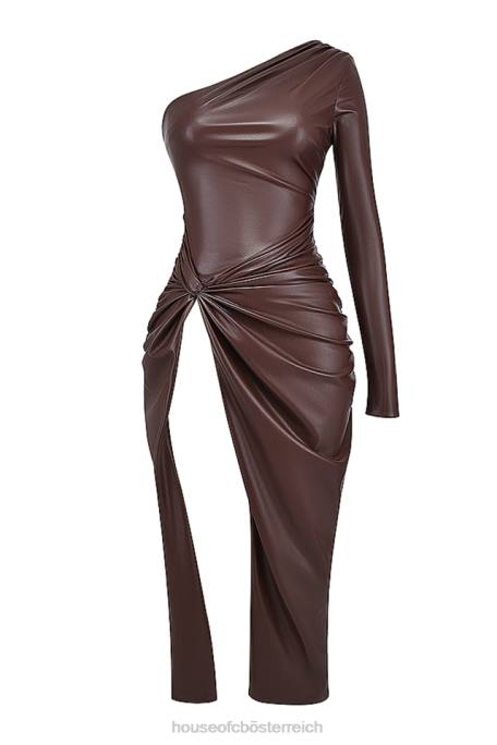 House of CB Kleidung Z26T130 Octavia Cocoa-Maxikleid aus veganem Leder