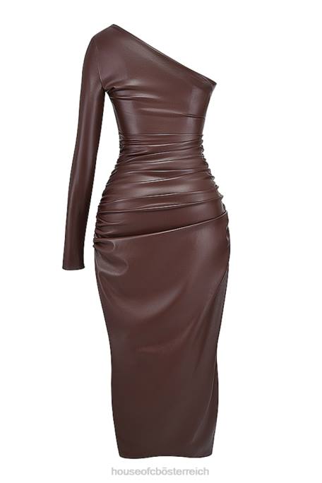 House of CB Kleidung Z26T130 Octavia Cocoa-Maxikleid aus veganem Leder