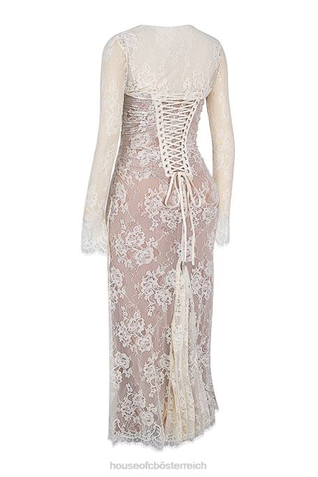 House of CB Kleidung Z26T133 Artemis Vintage Maxikleid aus cremefarbener Spitze