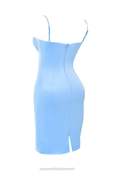 House of CB Kleidung Z26T137 Jamieh weiches blaues Satin-Midikleid