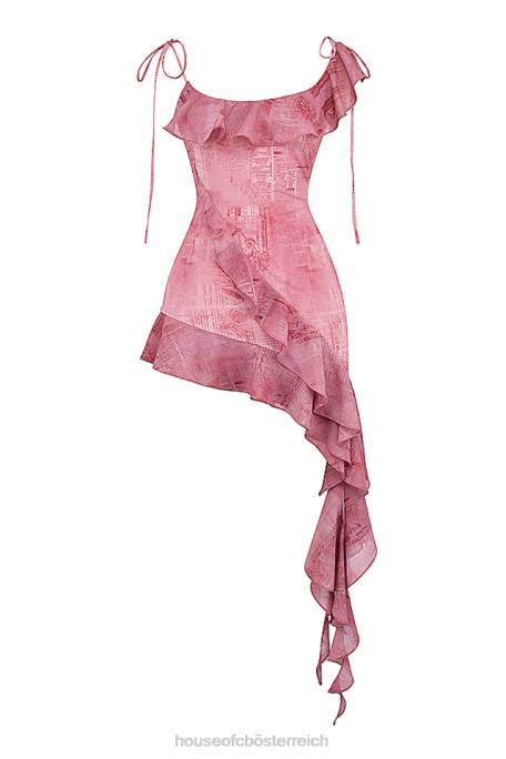 House of CB Kleidung Z26T140 Lyrah-Rüschen-Minikleid mit rosa Aufdruck