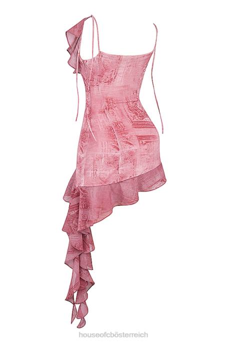 House of CB Kleidung Z26T140 Lyrah-Rüschen-Minikleid mit rosa Aufdruck