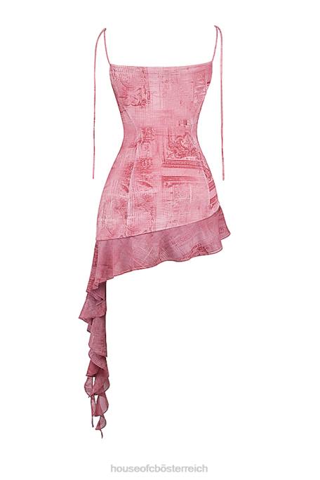 House of CB Kleidung Z26T140 Lyrah-Rüschen-Minikleid mit rosa Aufdruck