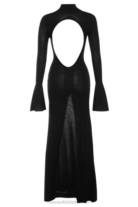 House of CB Kleidung Z26T141 Sancha schwarzes Strick-Maxikleid