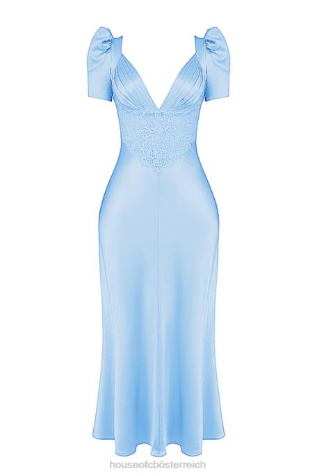 House of CB Kleidung Z26T146 Rafaela weiches blaues Kleid aus reiner Seide und Spitze