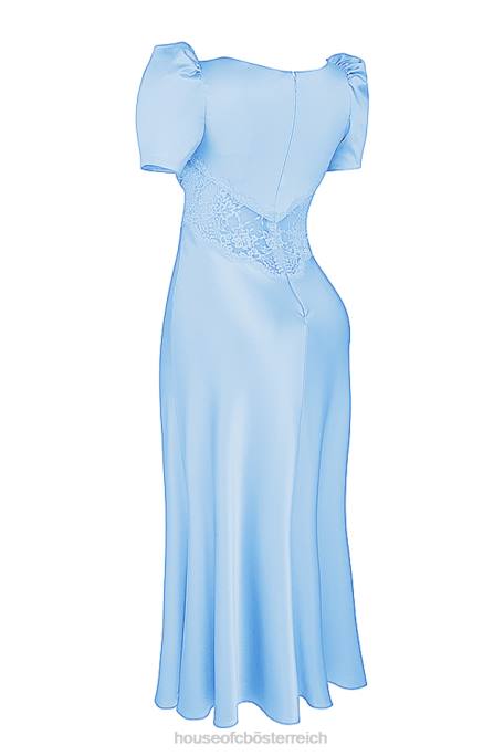 House of CB Kleidung Z26T146 Rafaela weiches blaues Kleid aus reiner Seide und Spitze