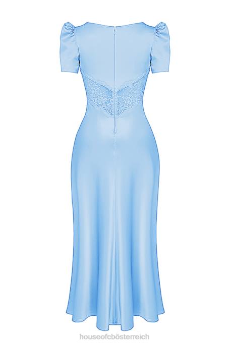 House of CB Kleidung Z26T146 Rafaela weiches blaues Kleid aus reiner Seide und Spitze