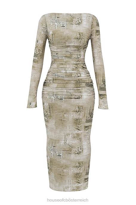 House of CB Kleidung Z26T152 Lanetta Maxikleid mit hellem Salbei-Print