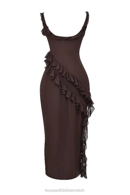 House of CB Kleidung Z26T155 Ariela Espresso Rüschen-Maxikleid