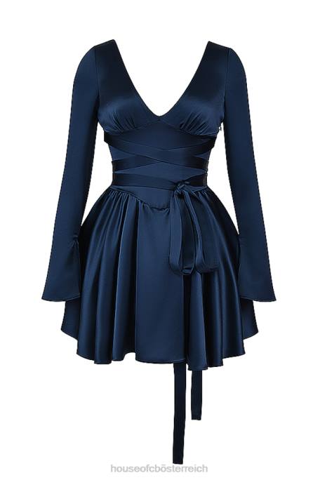 House of CB Kleidung Z26T159 Dominique Marineblaues Minikleid mit tiefem Ausschnitt